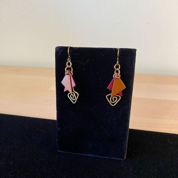 Vintage 1990s Geometric Folk Art Earrings - Picture 2 of 4